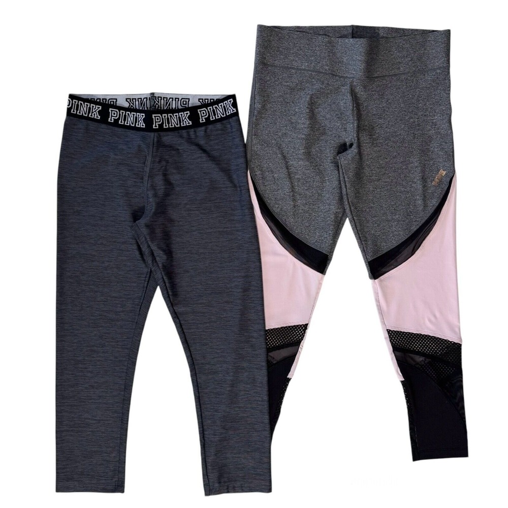 Victoria's‎ Secret PINK Size SMALL Ultimate Cropped Leggings 2 Pc Set Gray Pants